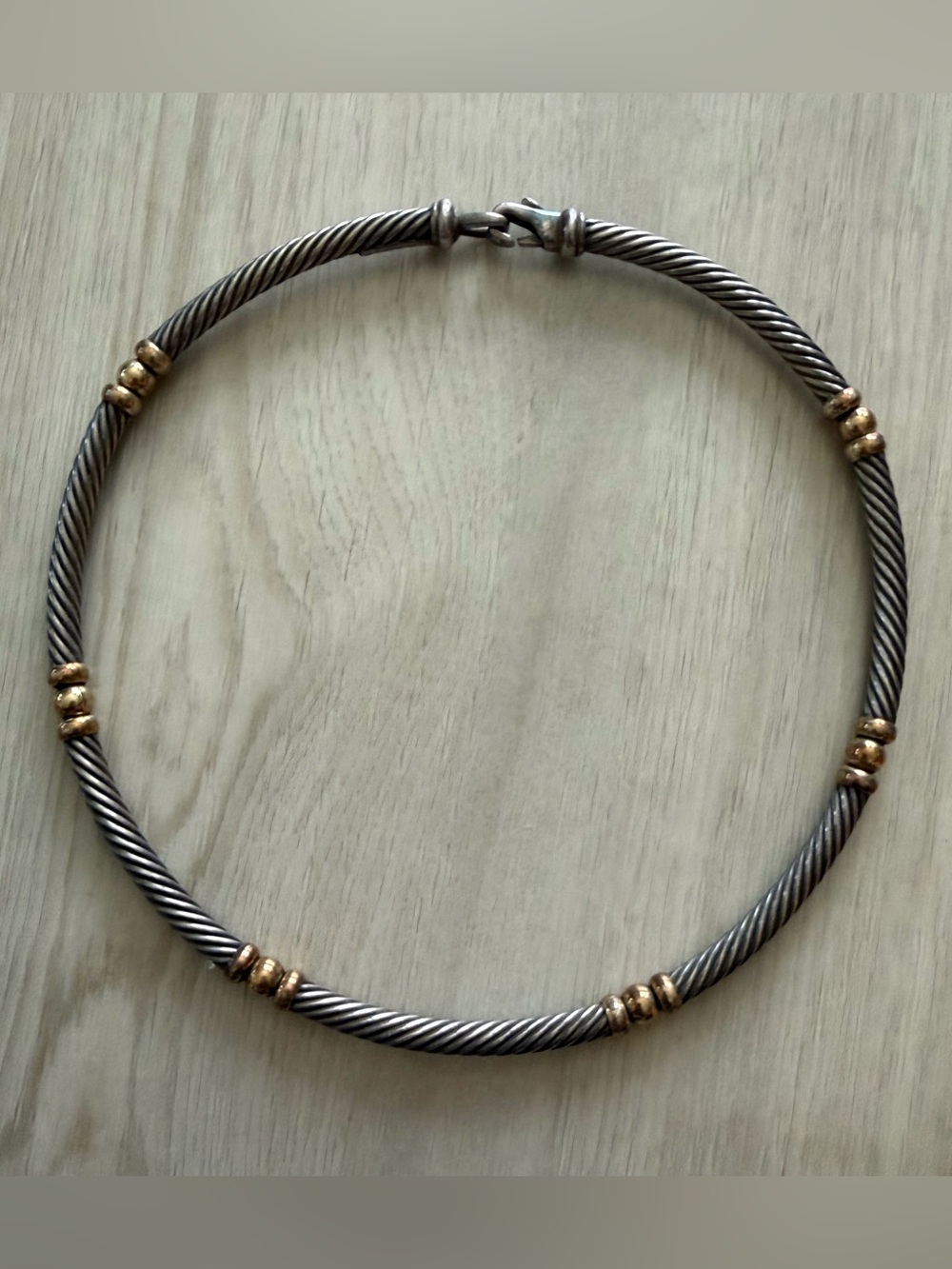 David Yurman 585 925 Sterling Silver 14k Gold Cable Choker Necklace